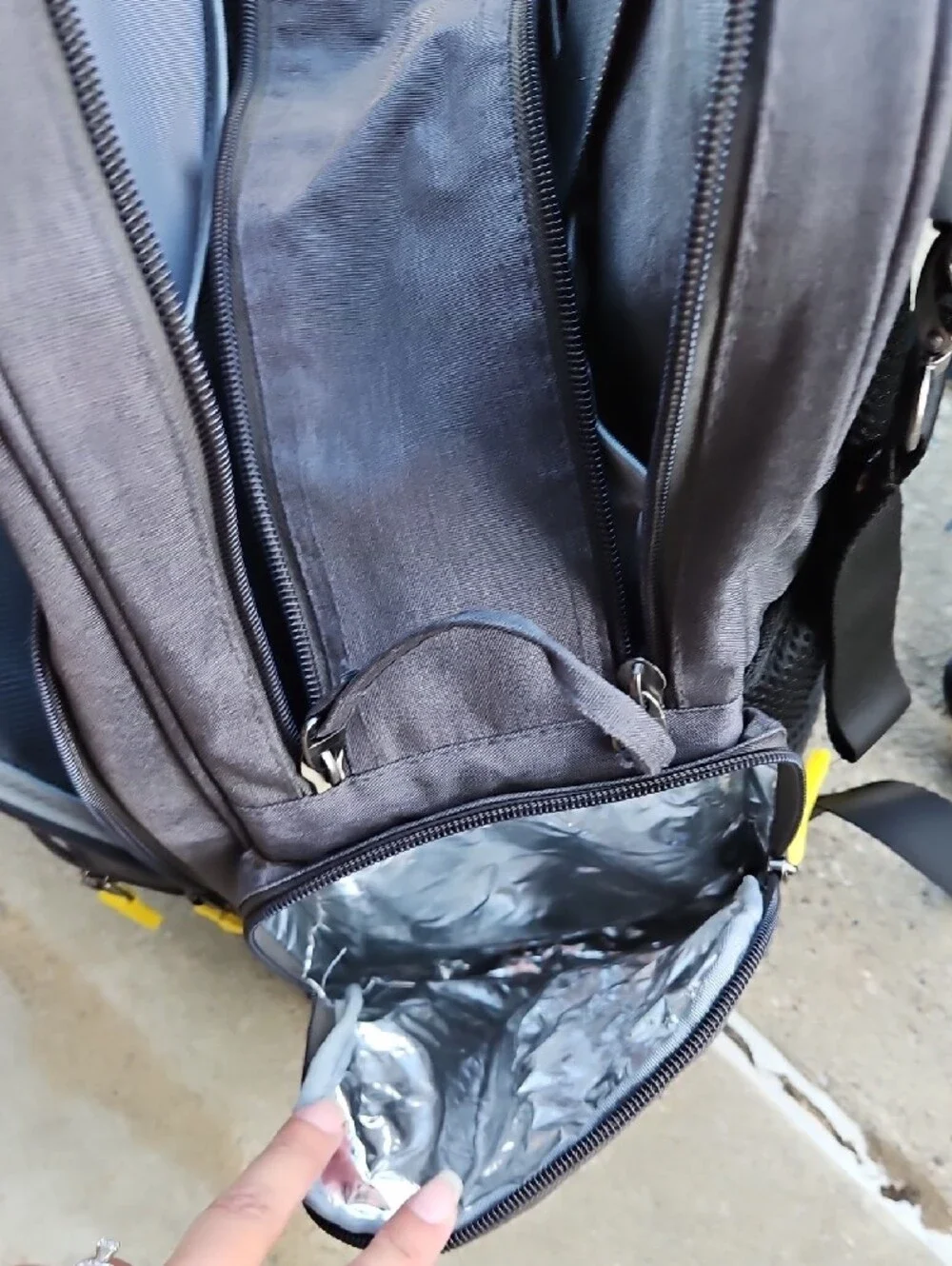 Gray Baby Diaper Backpack with Yellow Accents